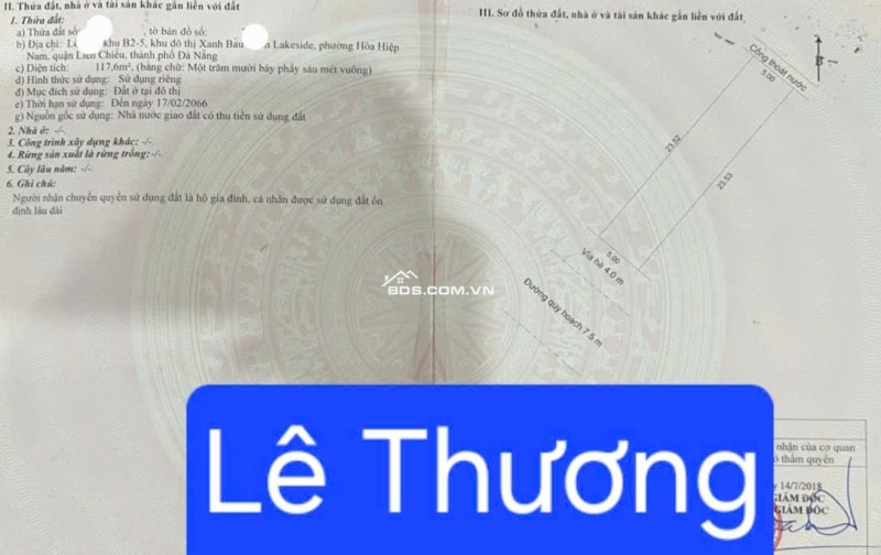 Bán đất đường 7,5m LÊ THƯƠNG - Trục thông Nguyễn Tất Thành
